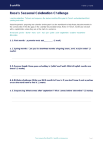 Free Months Of The Year Activity Sheet | Grade 4 | French | BookFlik