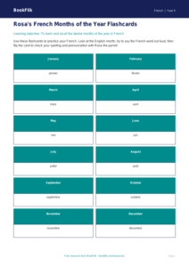 Free Months Of The Year Flashcards | Grade 4 | French | BookFlik
