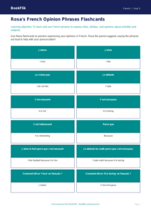 Free French Opinion Phrases Flashcards | Grade 4 | BookFlik