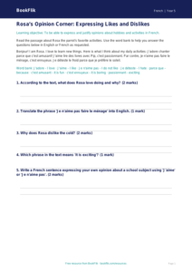 Free Opinion Phrases Track Sheet | Grade 4 | French | BookFlik