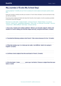 Free School Worksheet | Grade 4 | French | BookFlik