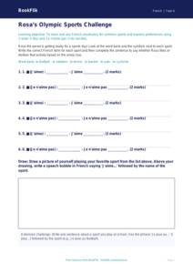 Free Sports Activity Sheet | Grade 3 | French | BookFlik