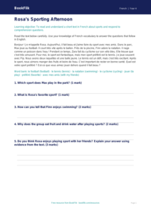 Free Sports Comprehension | Grade 3 | French | BookFlik