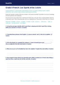 French Sports Vocabulary Worksheet | Grade 4 | BookFlik