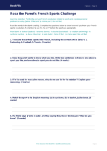 Free French Sports Worksheet | Grade 4 | BookFlik