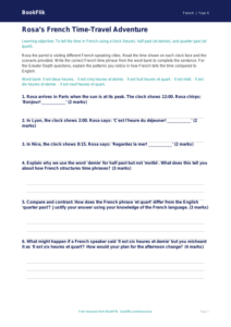 Free Telling The Time Activity Sheet | Grade 3 | French | BookFlik
