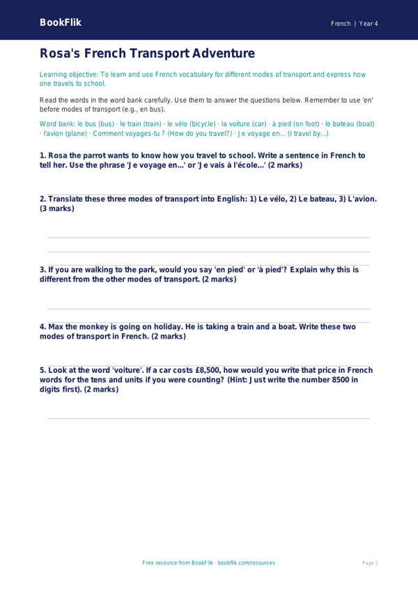French transport worksheet grade 3 core worksheet preview — French Transport