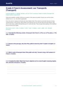 French Transport Assessment | Grade 4 | Common Core | BookFlik