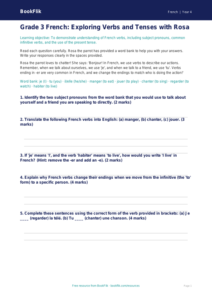 French verbs and tenses assessment grade 3 core