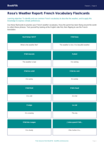 Weather Flashcards Grade 3 Free | French Vocabulary | BookFlik