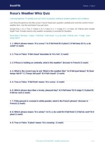 French Weather Quiz for Grade 3 | Greater Depth | BookFlik