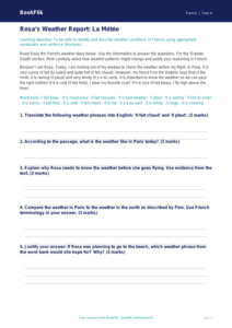 Free Weather Track Sheet | Grade 3 | French | BookFlik
