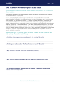 Weather Comprehension Grade 4 Free | French Lesson | BookFlik