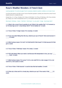 Weather Quiz Grade 4 Free | French Vocabulary | BookFlik