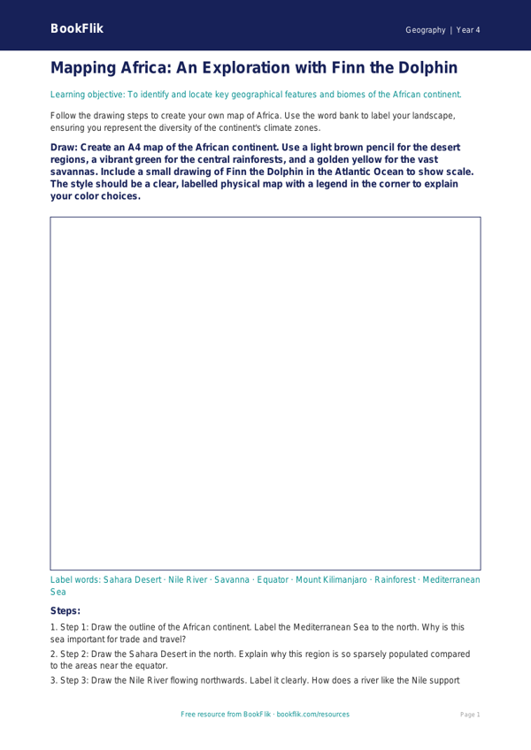 Free Africa Drawing Sheet | Grade 3 | Geography | BookFlik worksheet preview — Geography Africa