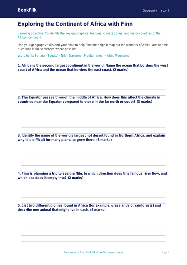 Geography africa worksheet grade 3 core worksheet preview — Geography Africa