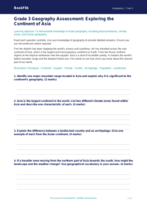 Asia Geography Assessment | Grade 3 | Greater Depth | BookFlik