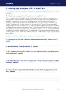 Free Asia Geography Comprehension for Grade 3 | BookFlik