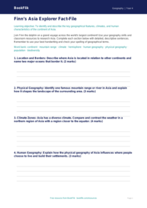Asia Geography Worksheet for Grade 3 | Free Asia Template | BookFlik