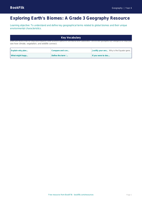 Free Biomes Word Mat | Grade 3 | Geography | BookFlik worksheet preview — Geography Biomes