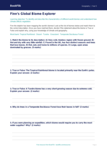 Free Biomes Activity Sheet | Grade 4 | Geography | BookFlik