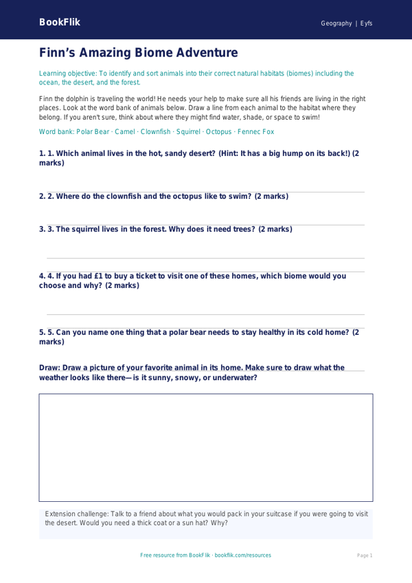 Free Biomes Activity Sheet | Pre-K | Geography | BookFlik worksheet preview — Geography Biomes