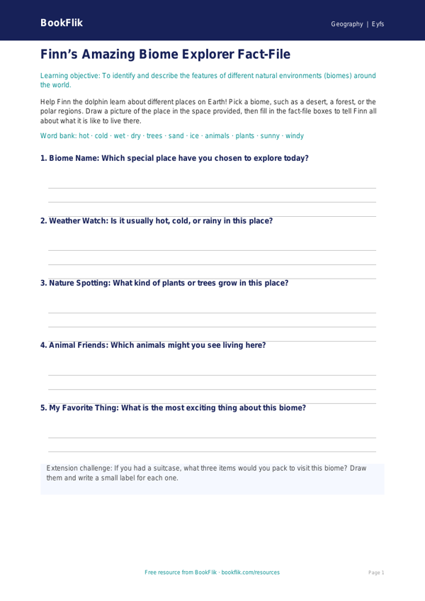 Free Biomes Template | Pre-K | Geography | BookFlik worksheet preview — Geography Biomes