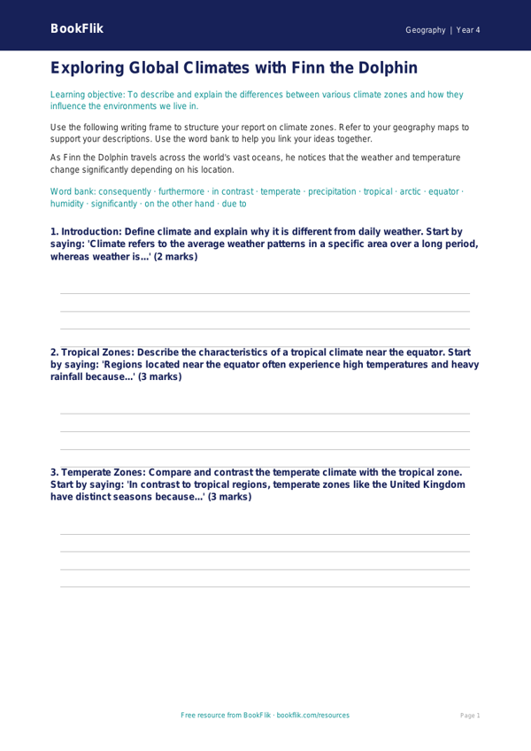 Geography climate writing frame grade 3 greater depth worksheet preview — Geography Climate