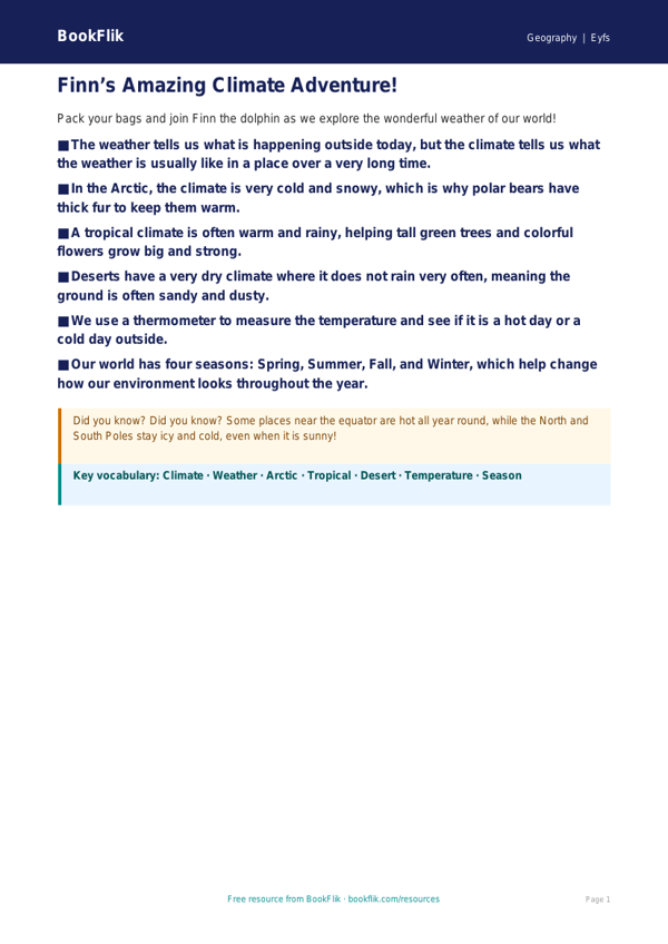 Free Climate Poster | Pre-K | Geography | BookFlik worksheet preview — Geography Climate