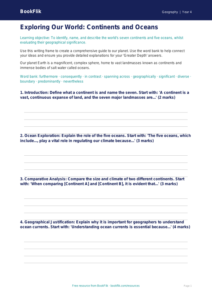 Free Continents And Oceans Writing Frame | Grade 3 | Geography | BookFlik