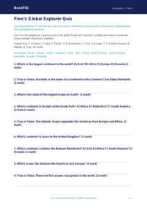 Free Continents And Oceans Quiz | Grade 4 | Geography | BookFlik