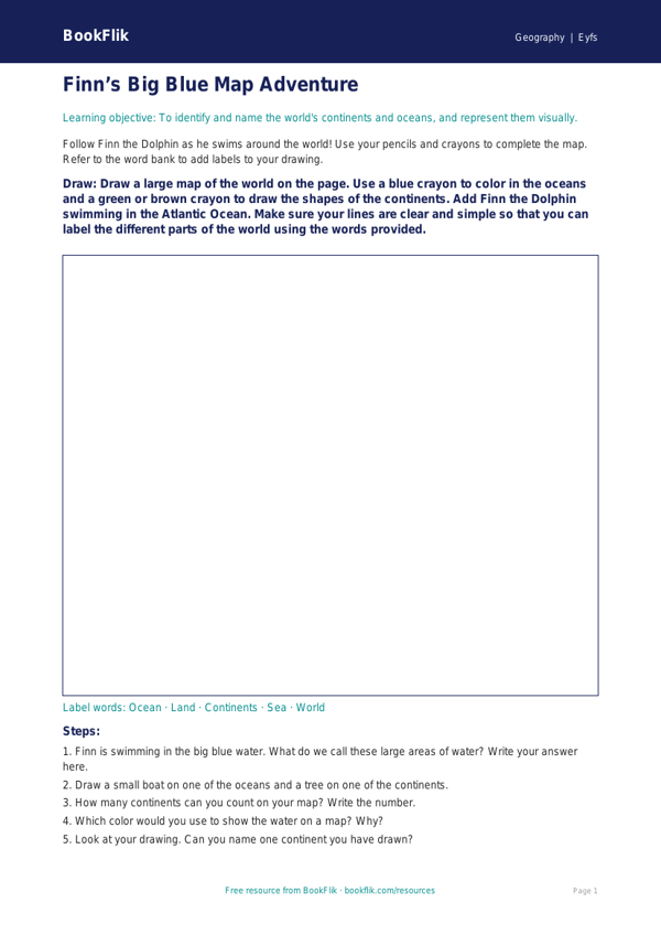 Free Continents And Oceans Drawing Sheet | Pre-K | Geography | BookFlik worksheet preview — Geography Continents And Oceans