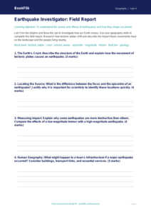 Free Earthquakes Template | Grade 3 | Geography | BookFlik