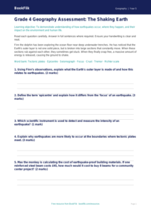Free Earthquakes Assessment | Grade 4 | Geography | BookFlik