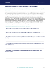 Free Earthquakes Comprehension | Grade 4 | Geography | BookFlik