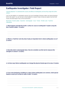 Free Earthquakes Template | Grade 4 | Geography | BookFlik