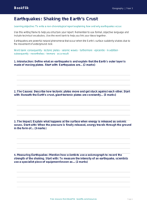 Free Earthquakes Writing Frame | Grade 4 | Geography | BookFlik