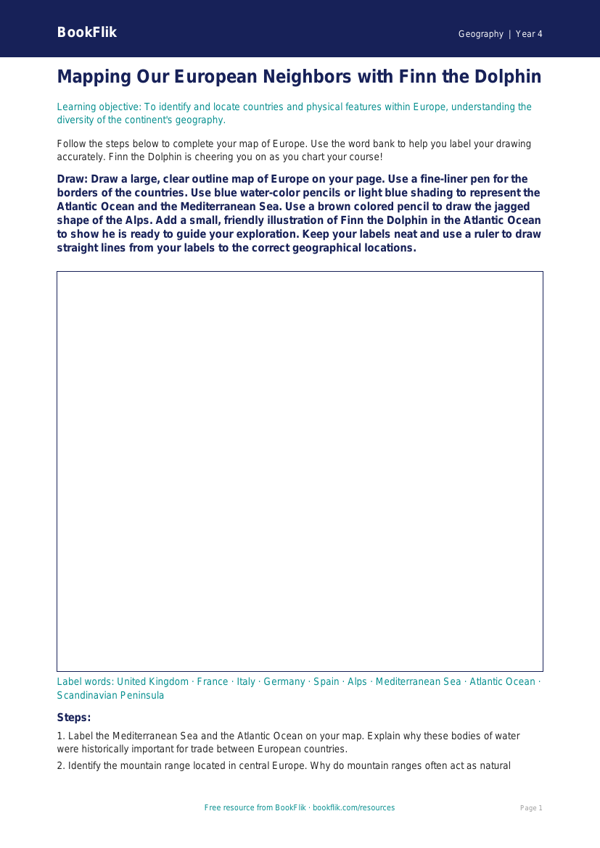 Europe Geography Drawing Sheet | Grade 3 | Greater Depth | BookFlik worksheet preview β Geography Europe