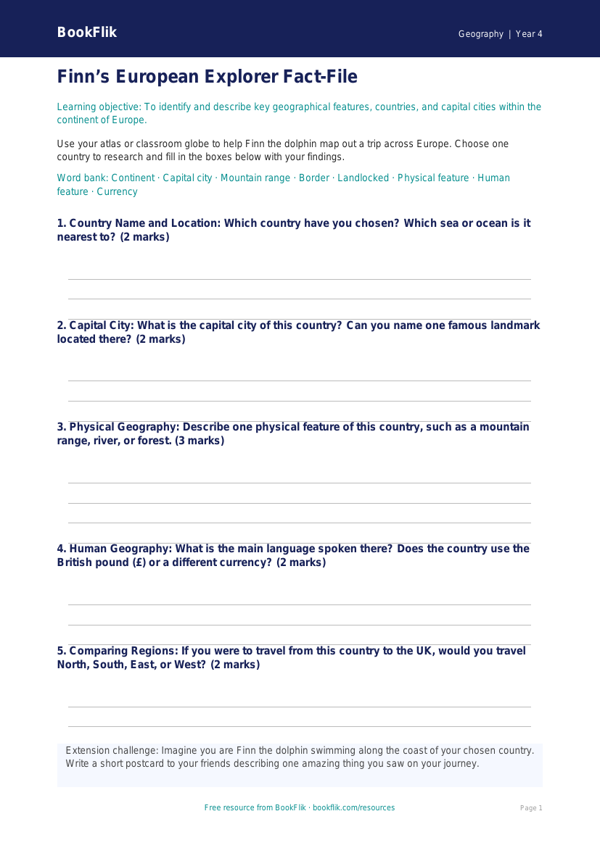 Geography europe template grade 3 core worksheet preview — Geography Europe