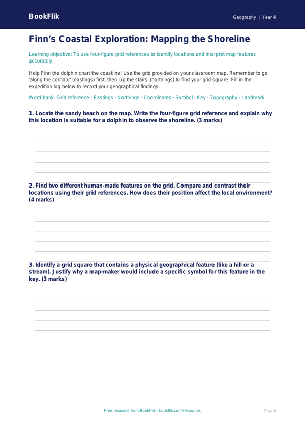 Free Grid References Template | Grade 3 | Geography | BookFlik worksheet preview — Geography Grid References