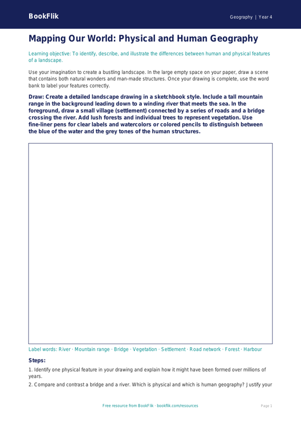 Free Human And Physical Geography Drawing Sheet | Grade 3 | Geography | BookFlik worksheet preview — Geography Human And Physical Geography