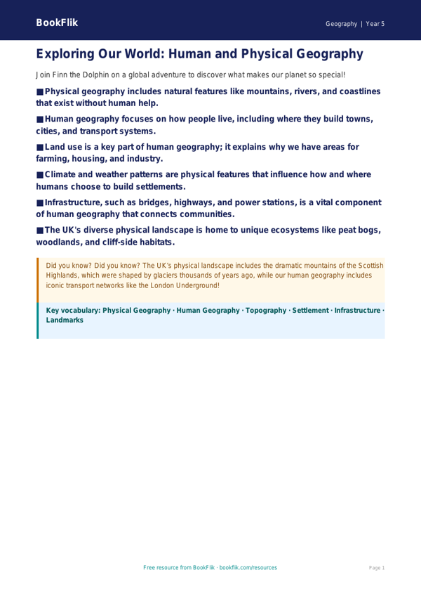 Free Human And Physical Geography Poster | Grade 4 | Geography | BookFlik worksheet preview — Geography Human And Physical Geography
