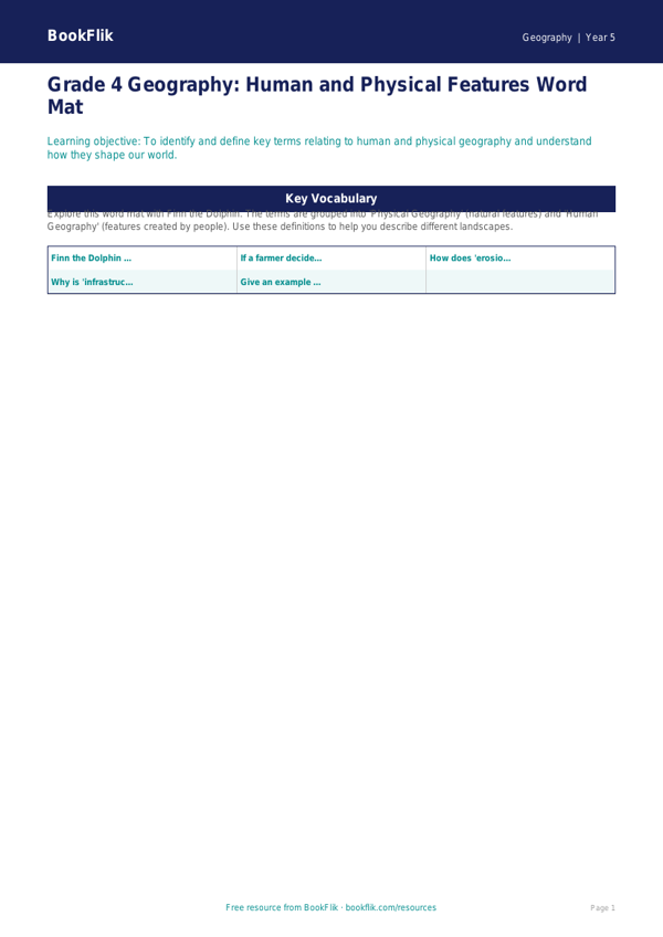 Free Human And Physical Geography Word Mat | Grade 4 | Geography | BookFlik worksheet preview — Geography Human And Physical Geography