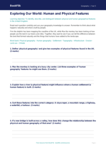 Free Human And Physical Geography Worksheet | Grade 4 | Geography | BookFlik