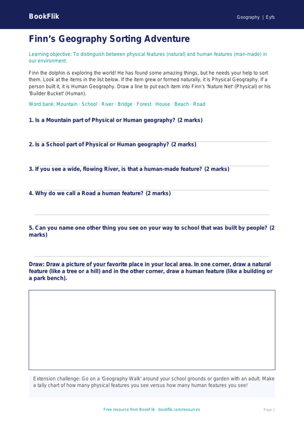 Free Human And Physical Geography Activity Sheet | Pre-K | Geography | BookFlik worksheet preview — Geography Human And Physical Geography