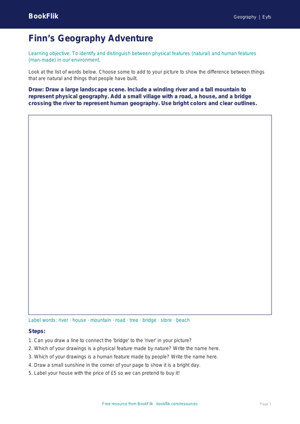 Free Human And Physical Geography Drawing Sheet | Pre-K | Geography | BookFlik worksheet preview — Geography Human And Physical Geography