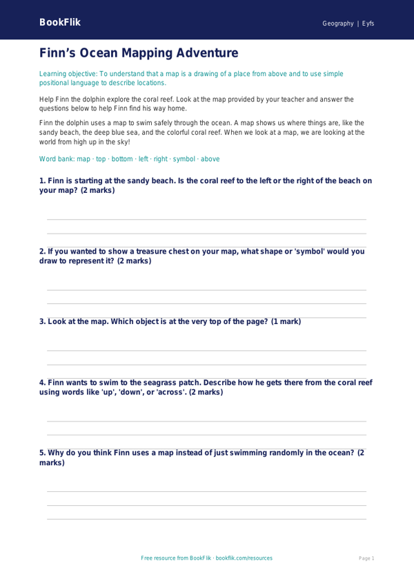 Free Map Skills Worksheet | Pre-K | Geography | BookFlik worksheet preview — Geography Map Skills