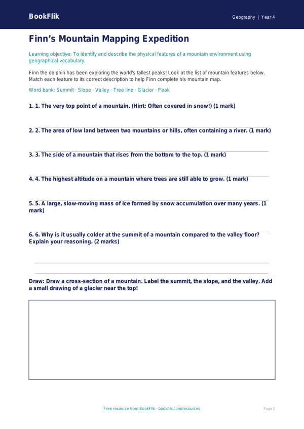 Free Mountains Activity Sheet | Grade 3 | Geography | BookFlik worksheet preview — Geography Mountains