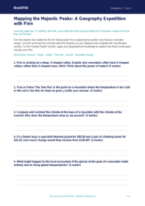 Free Mountains Activity Sheet | Grade 3 | Geography | BookFlik