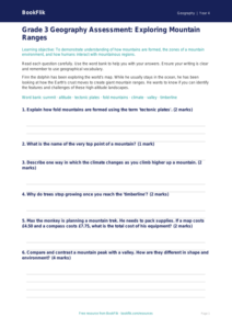 Free Mountains Assessment | Grade 3 | Geography | BookFlik